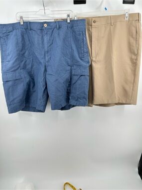 Island Shores Blue Linen Blend Shorts and PGA Tour Khaki Shorts men's size 44